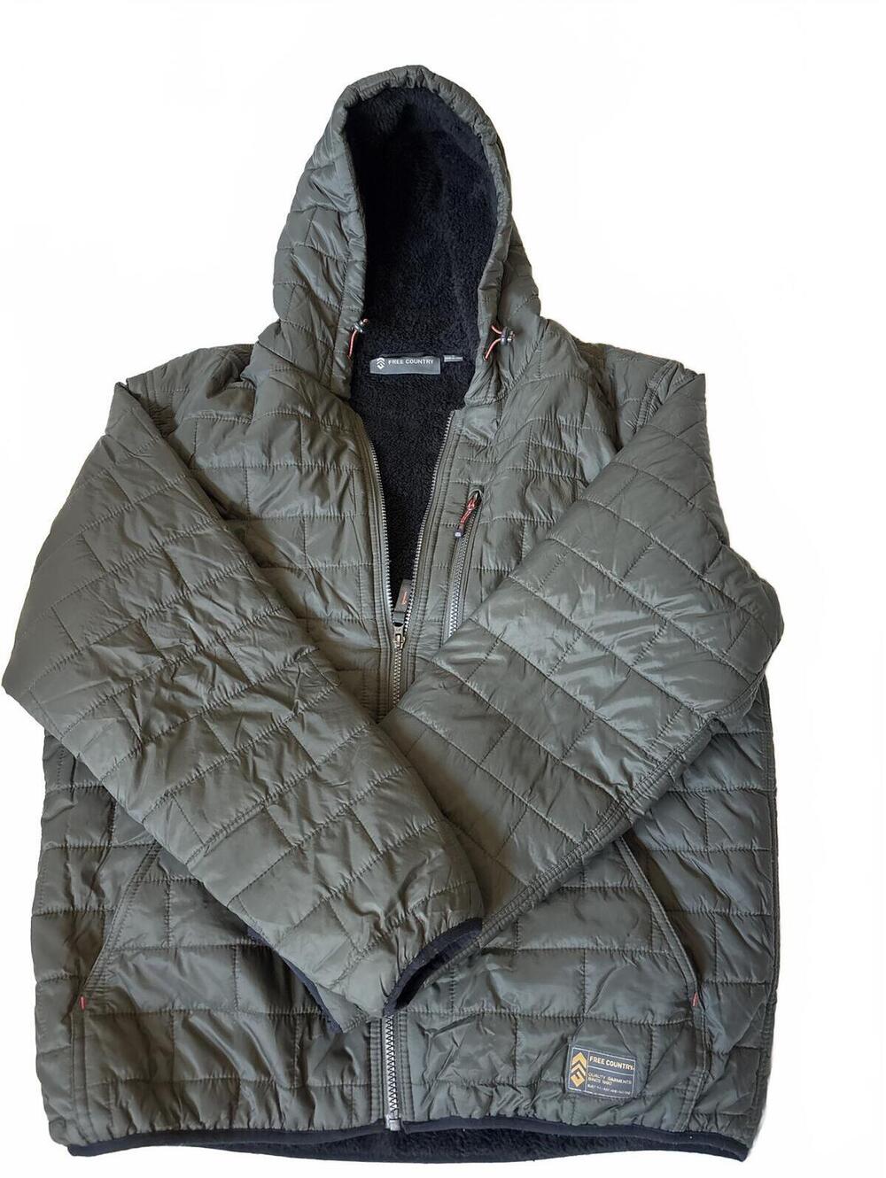 Free Country Men's Hooded Puffer Jacket Large Dark Olive Green FreeCycle Quilted